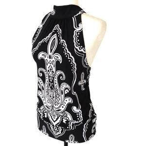 White House Black Market Halter Blouse Paisley Goth Office Siren Witchy Faces XS